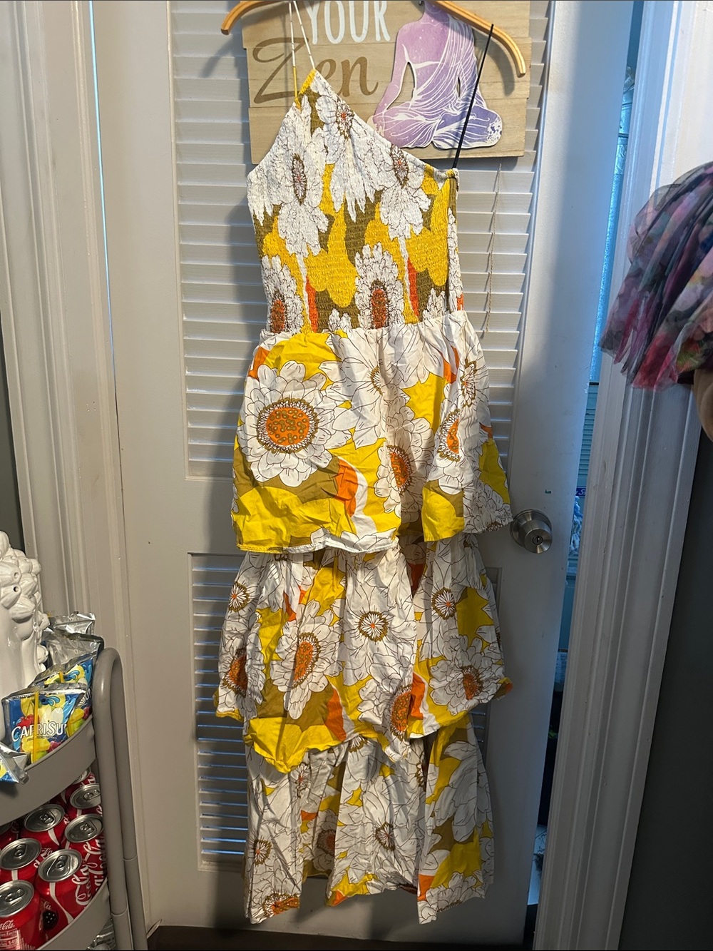 Yellow Floral Tiered Halter Maxi Dress